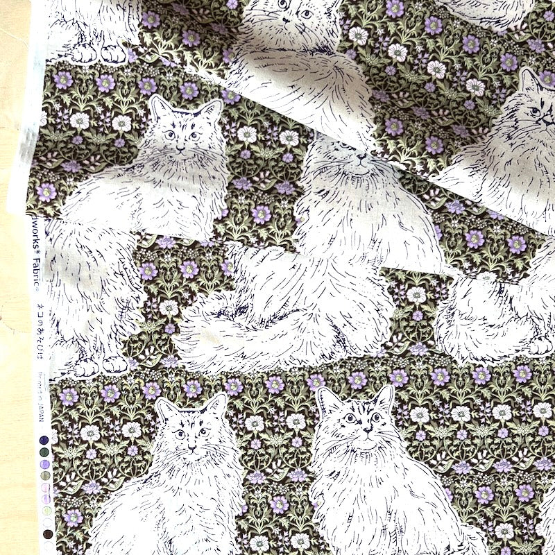 Vancet - Cotton Sheeting - Regal Cats on Floral