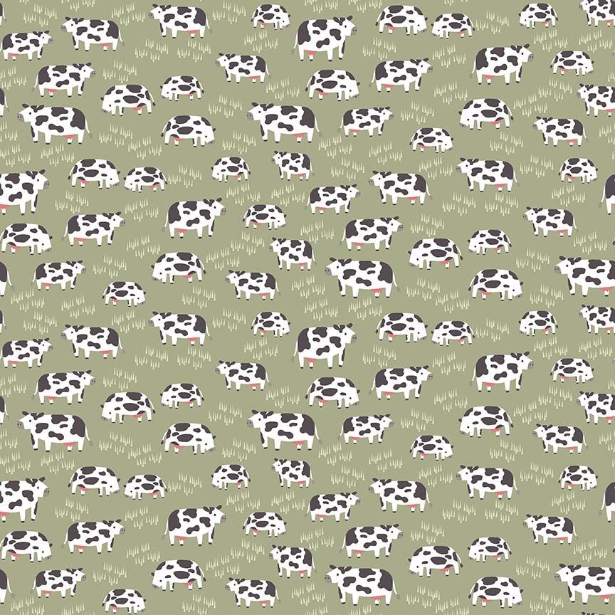 Green flannel fabric with cow design