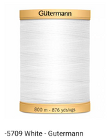 Gütermann Thread - Natural Cotton - Machine Quilting - 50 weight - 800 m/876 Yds- Solid