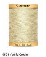 Gütermann Thread - Natural Cotton - Machine Quilting - 50 weight - 800 m/876 Yds- Solid