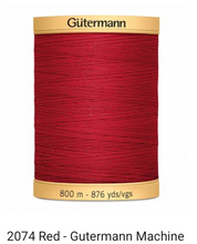 Gütermann Thread - Natural Cotton - Machine Quilting - 50 weight - 800 m/876 Yds- Solid