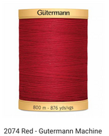 Gütermann Thread - Natural Cotton - Machine Quilting - 50 weight - 800 m/876 Yds- Solid