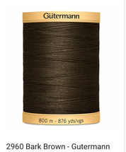 Gütermann Thread - Natural Cotton - Machine Quilting - 50 weight - 800 m/876 Yds- Solid