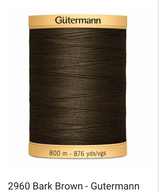 Gütermann Thread - Natural Cotton - Machine Quilting - 50 weight - 800 m/876 Yds- Solid