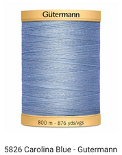 Gütermann Thread - Natural Cotton - Machine Quilting - 50 weight - 800 m/876 Yds- Solid