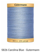 Gütermann Thread - Natural Cotton - Machine Quilting - 50 weight - 800 m/876 Yds- Solid