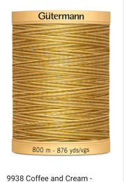 Gütermann Thread - Natural Cotton - Machine Quilting - 50 weight - 800 m/876 Yds- Variegated