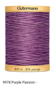 Gütermann Thread - Natural Cotton - Machine Quilting - 50 weight - 800 m/876 Yds- Variegated