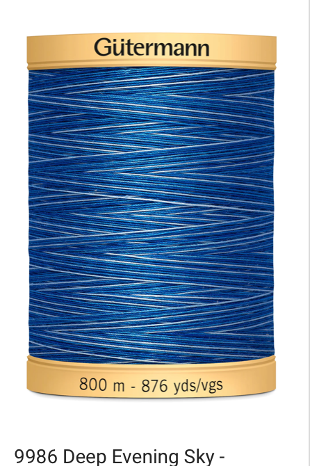 Gütermann Thread - Natural Cotton - Machine Quilting - 50 weight - 800 m/876 Yds- Variegated
