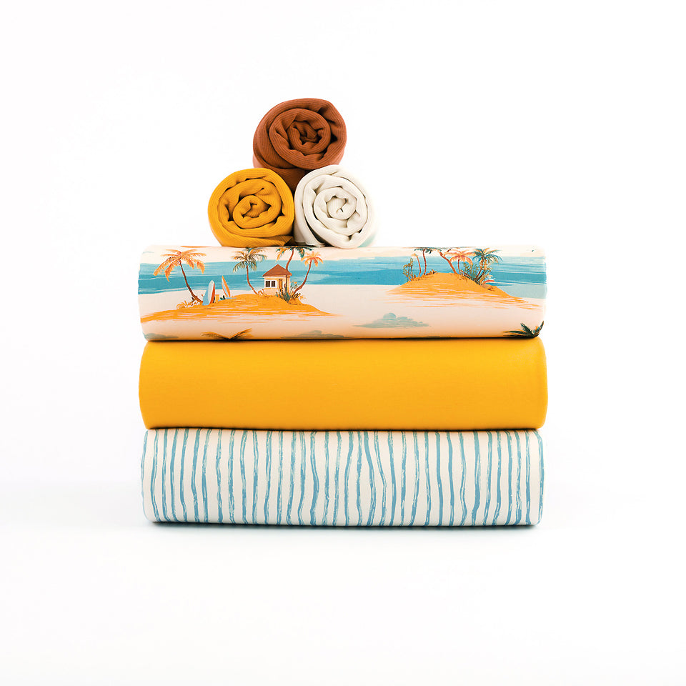 See You at Six - Summer '26 - French Terry - Wiggly Verticals - Blue Papyrus Crème