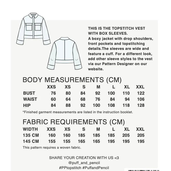Puff and Pencil - Topstitch Vest x Box Sleeves - Size XXS-XXL