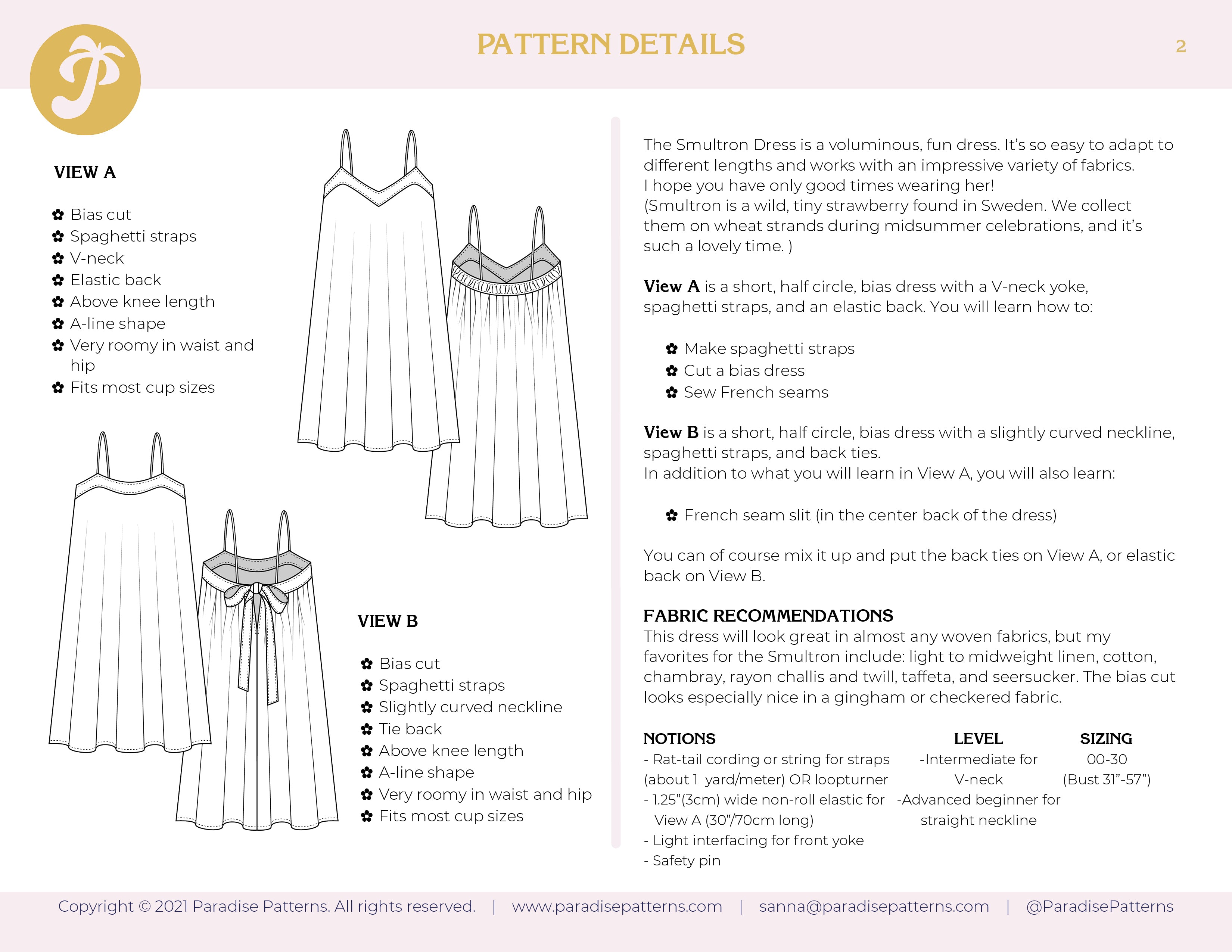 Paradise Patterns - Smultron Dress - PDF and Printed Pattern