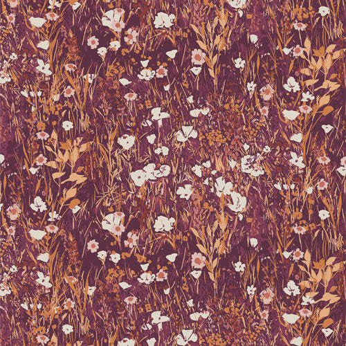 Prarie in bloom on a maroon background