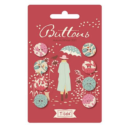 Tilda - Buttons - Fabric Covered - Windy Days - Red - 14 mm