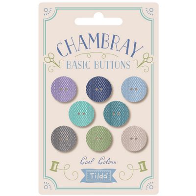 Tilda - Buttons - Fabric Covered - Chambray - Cool - 16 mm