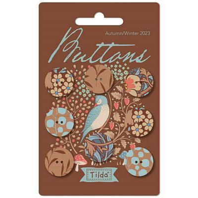 Tilda - Hibernation - Fabric Covered Buttons - Brown - 18mm - 8 Pieces