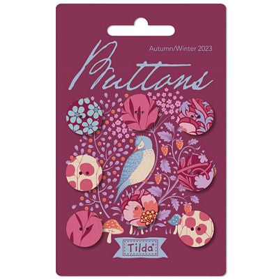 Tilda - Hibernation - Fabric Covered Buttons - Berry - 16mm - 8 Pieces