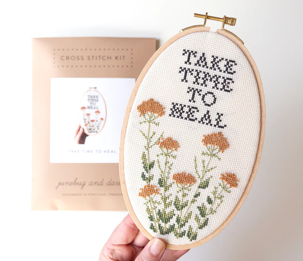 Junebug & Darlin - 5"x8" Oval Cross Stitch Kit - Take Time to Heal