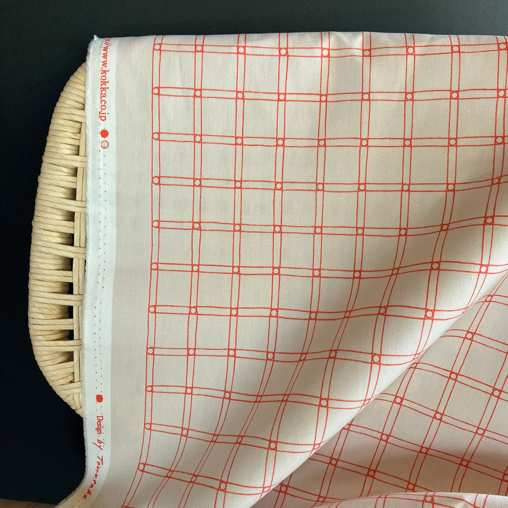 Kokka - Cotton Oxford - Muddyworks - Rubber Band Check - Orange on White