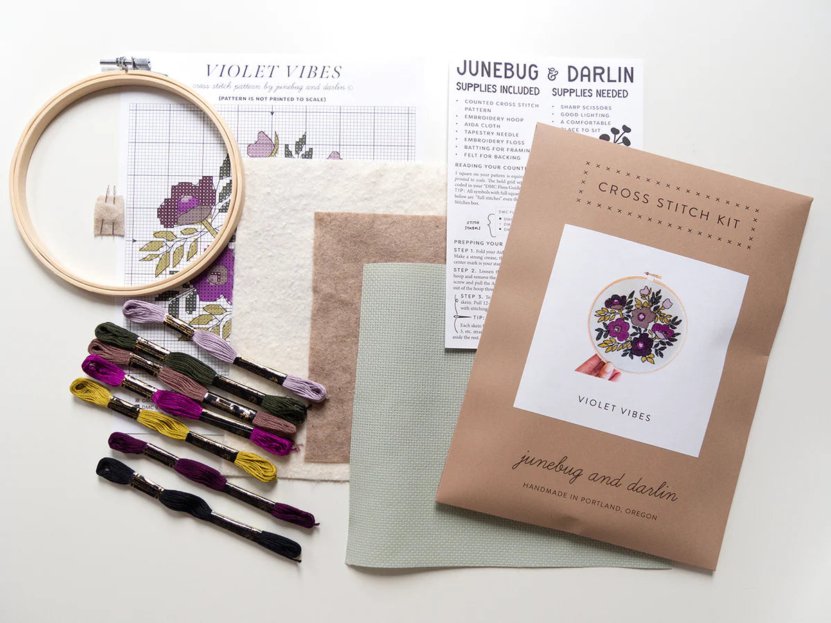 Junebug & Darlin - 6" Cross Stitch Kit - Violet Vibes