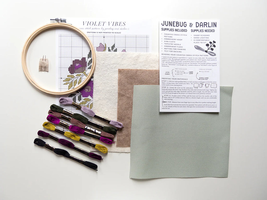 Junebug & Darlin - 6" Cross Stitch Kit - Violet Vibes