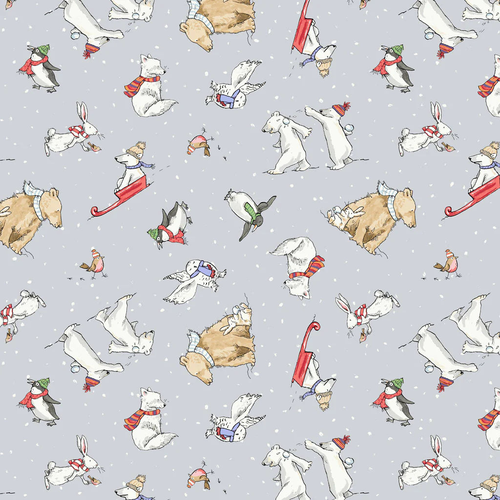 Clothworks - Flannel - Snowtime - Animals - Light Gray
