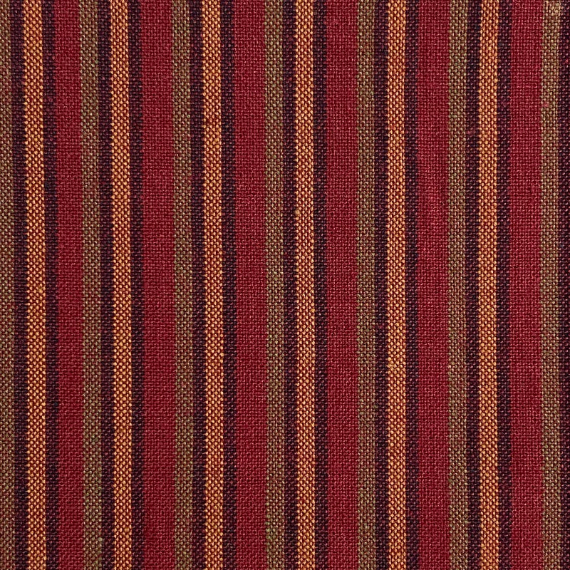 Textured fabric with red and brown striped pattern
