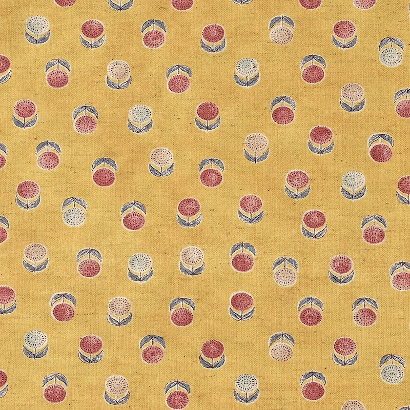 Kokka - Cotton Linen Sheeting - Posey Dandelion - Mustard