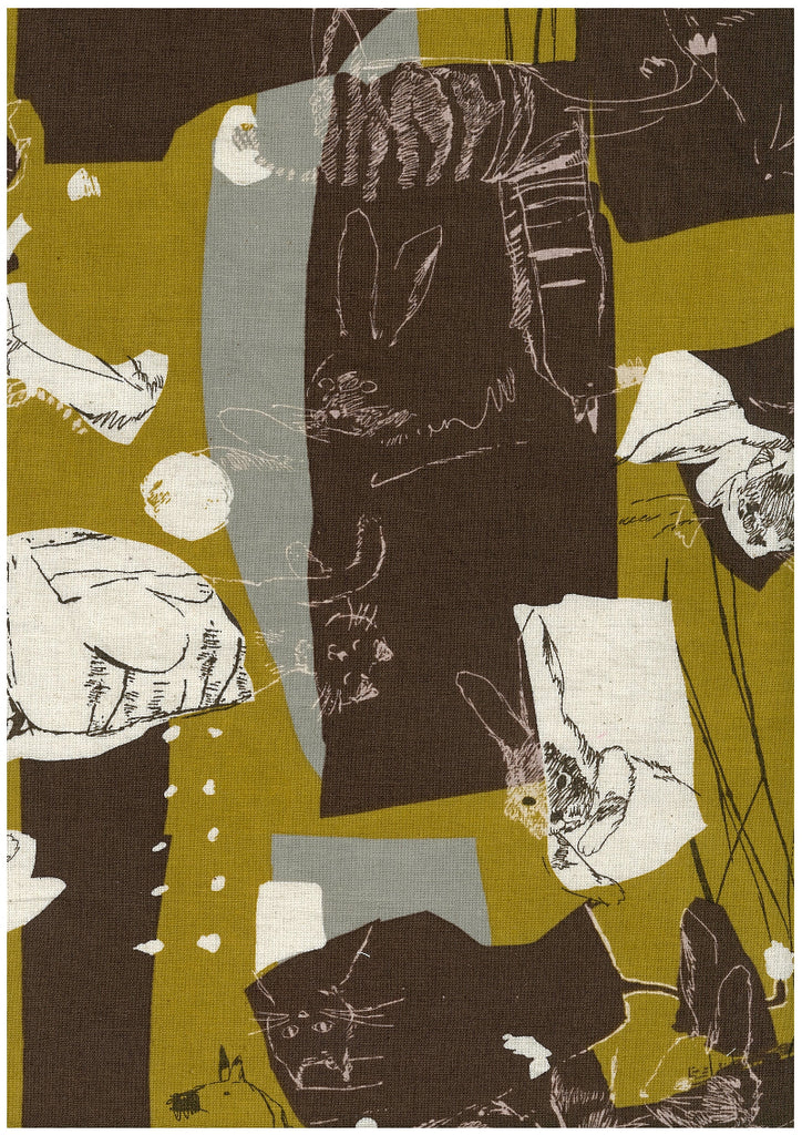 Collage of various shapes and forms on a fabric