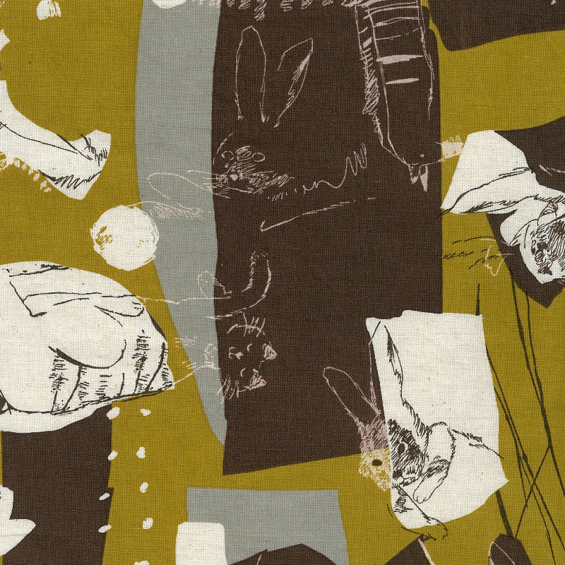 Collage of various shapes and forms on a fabric