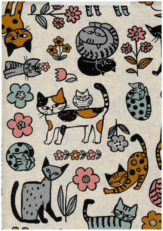 Kokka - Cotton/Linen Canvas - Scandinavian Style Cat - White