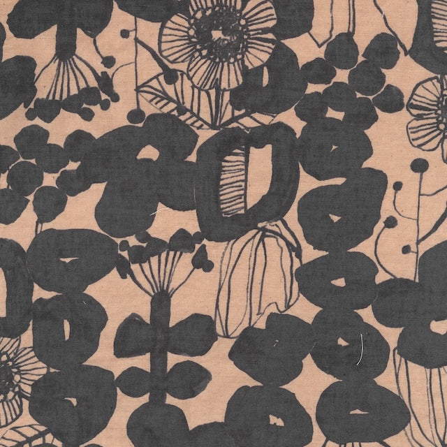 Kokka - Cotton Linen Sheeting - Linnea - Peach and Charcoal