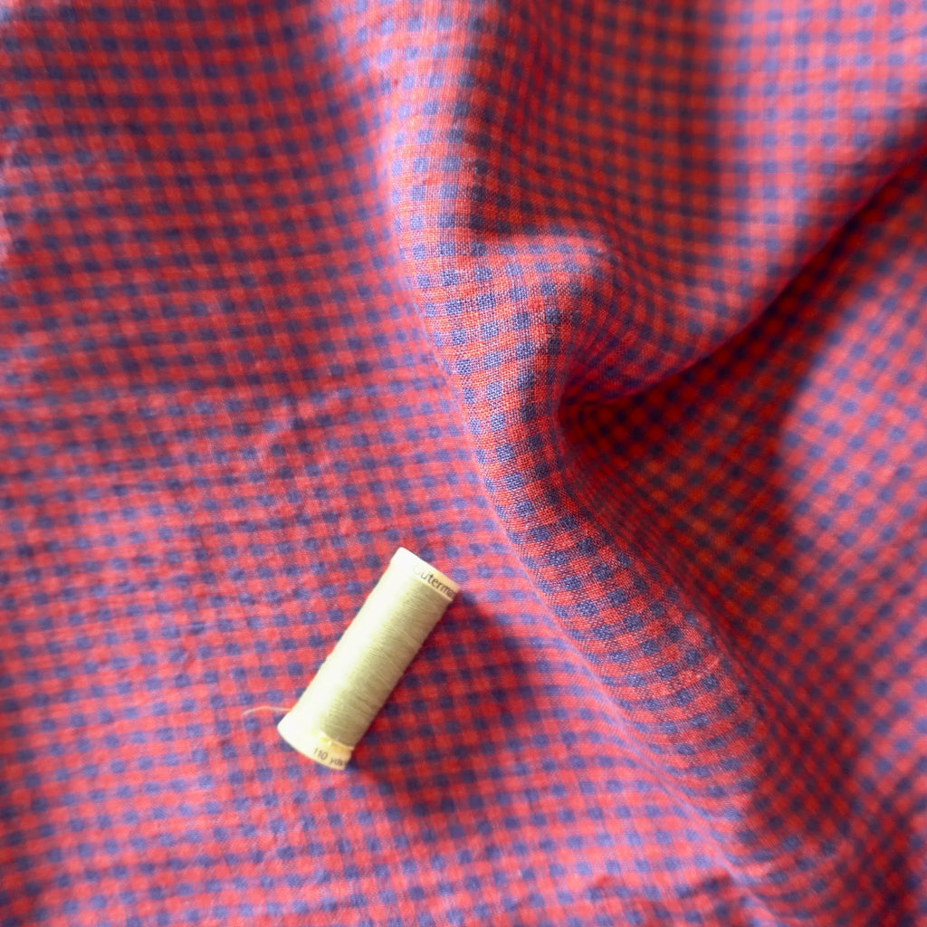 Pigeon Wishes - Yarn Dyed Linen Gingham - Red Blue