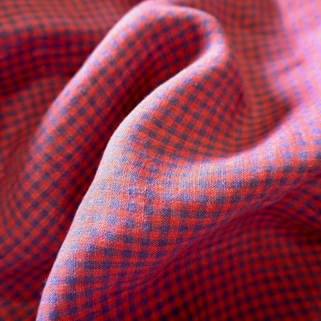 Pigeon Wishes - Yarn Dyed Linen Gingham - Red Blue
