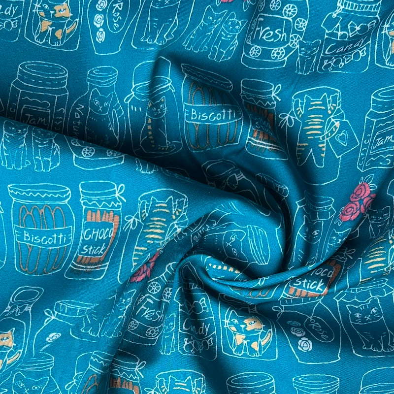 Asano - Cotton Oxford - Jars with Cats - Teal