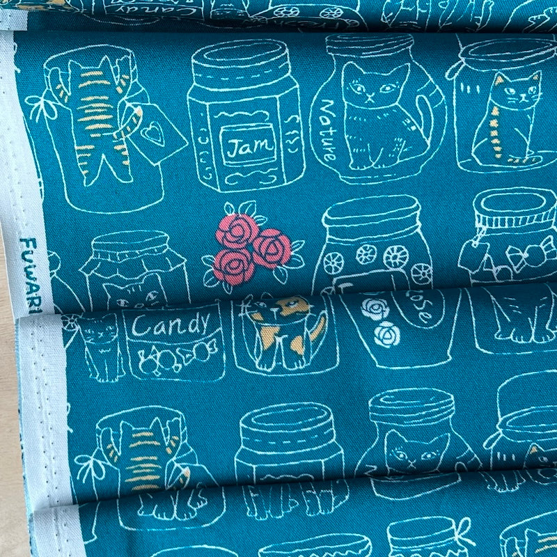 Asano - Cotton Oxford - Jars with Cats - Teal