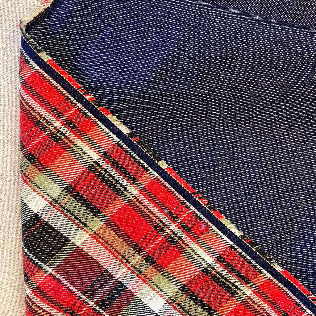 Double Weave Reversible Denim - 10 oz - Indigo/Plaid