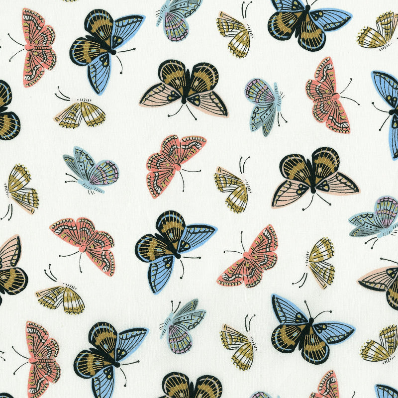 Cotton + Steel - Cotton Lawn - English Garden - Monarch - Cream Metallic