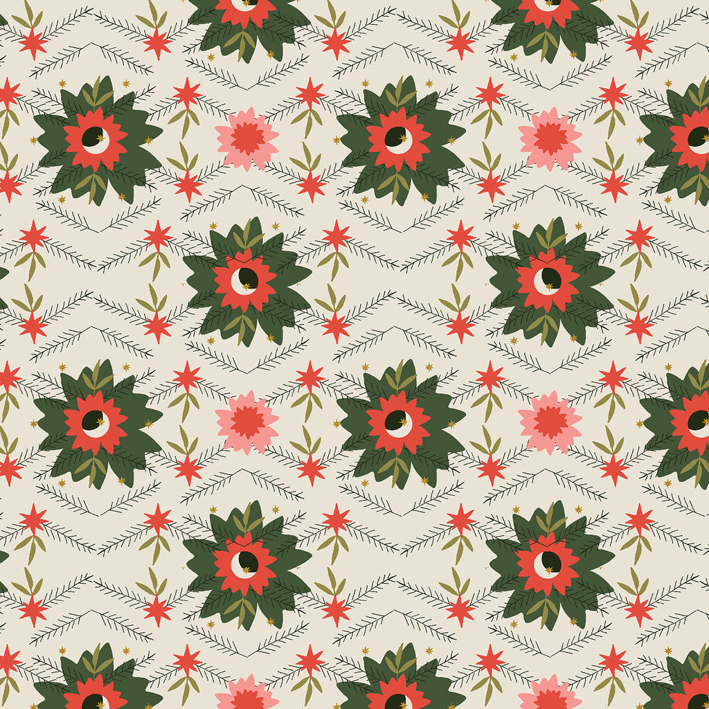 Cotton + Steel - Tinsel on the Trail - Poinsettia - Mistletoe Metallic