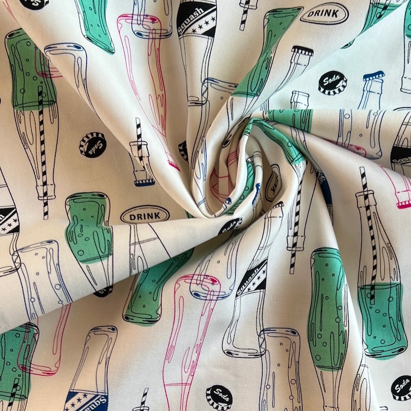 Cosmo - Cotton Oxford - White & Aqua Soda Print
