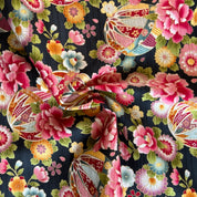 Cosmo - Cotton Shantung - Temari Floral - Black