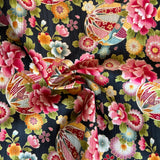 Cosmo - Cotton Shantung - Temari Floral - Black