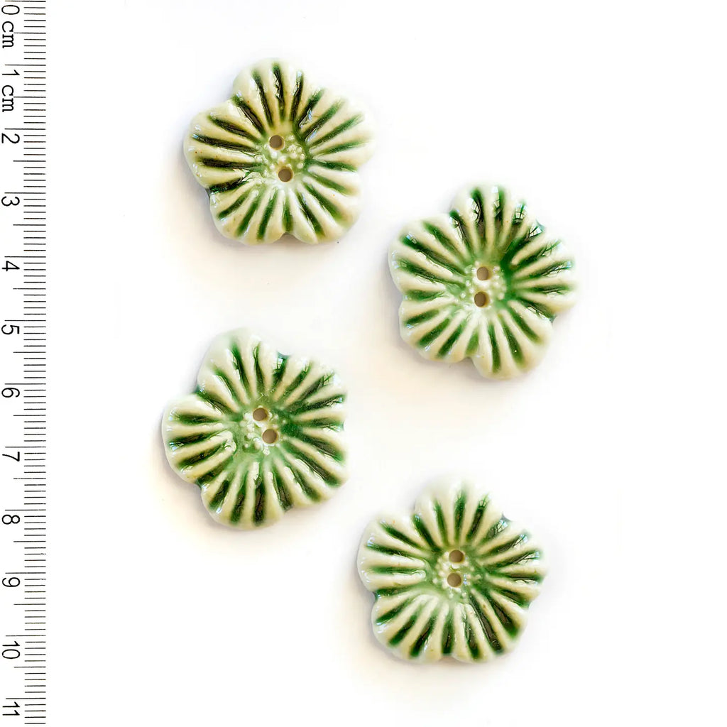 Ceramic Buttons - Green Flower