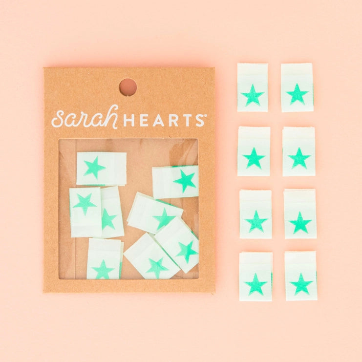 Sarah Hearts - Mint Green Star Woven Labels