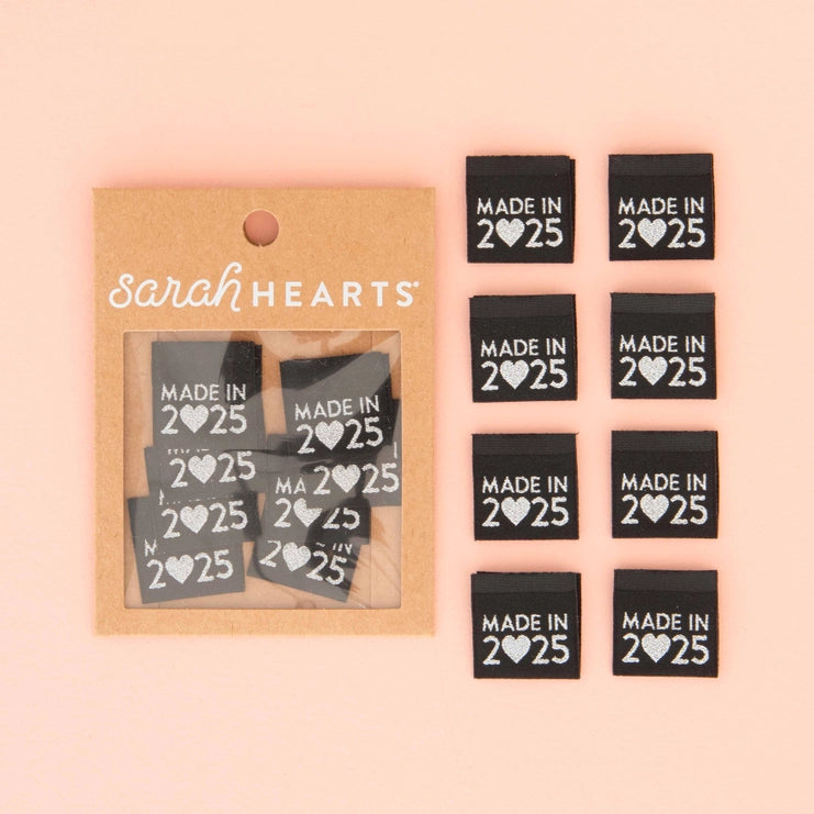 Sarah Hearts - Made in 2025 - Silver Woven Sewing and Quilting Labels