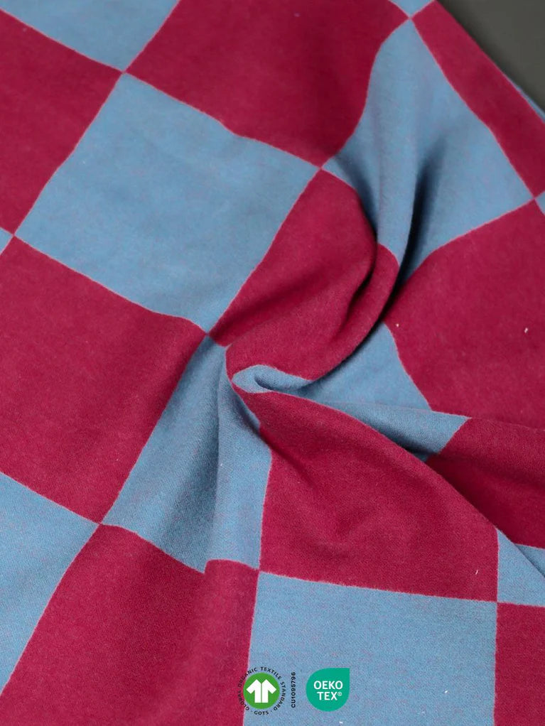 Mind the Maker - Organic Cotton Brushed Jacquard Knit - Square - Thunder & Fuchsia