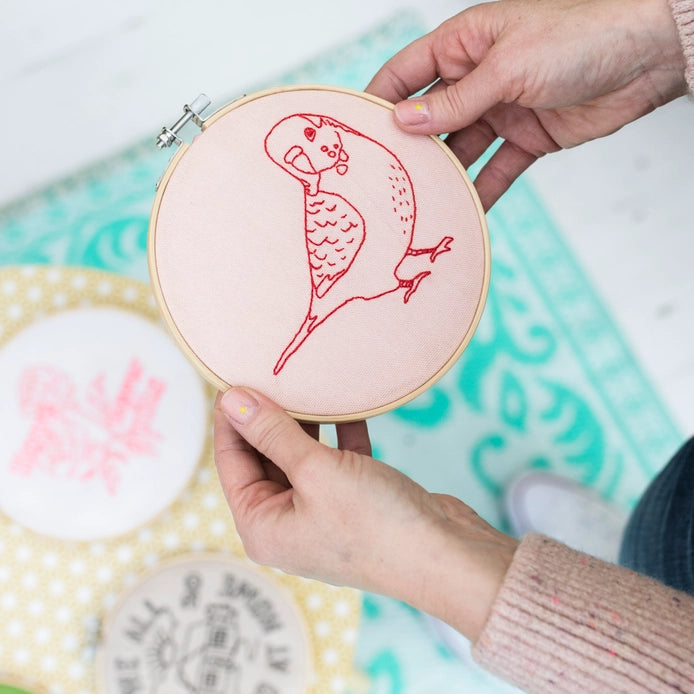 SALE - Cotton Clara - Embroidery - Budgerigar