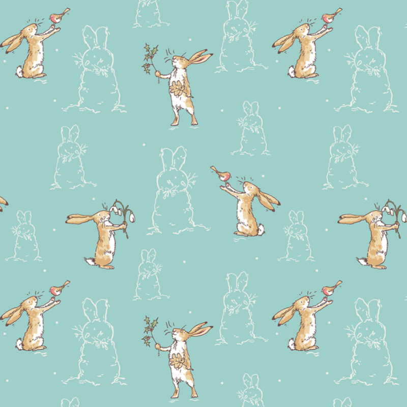 Clothworks - Guess How Much I Love You - Flannel - Teal Bunnies