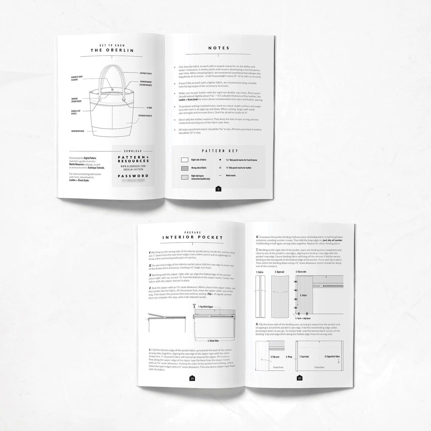 Open book with technical drawings and text on a white background