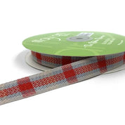 May Arts Ribbon - 16mm Tartan Plaid Twill Ribbon - Red, Gray & Tan Woven